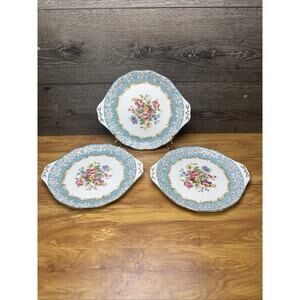 Royal Albert England ENCHANTMENT 10-1/4" HANDLED PLATES Gold Trim ~set Of 3